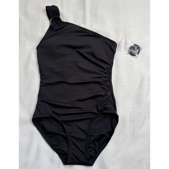 Michael Kors Embellished One-Shoulder Underwire One Piece Swimsuit Blk Sz 6 New - Picture 5 of 10